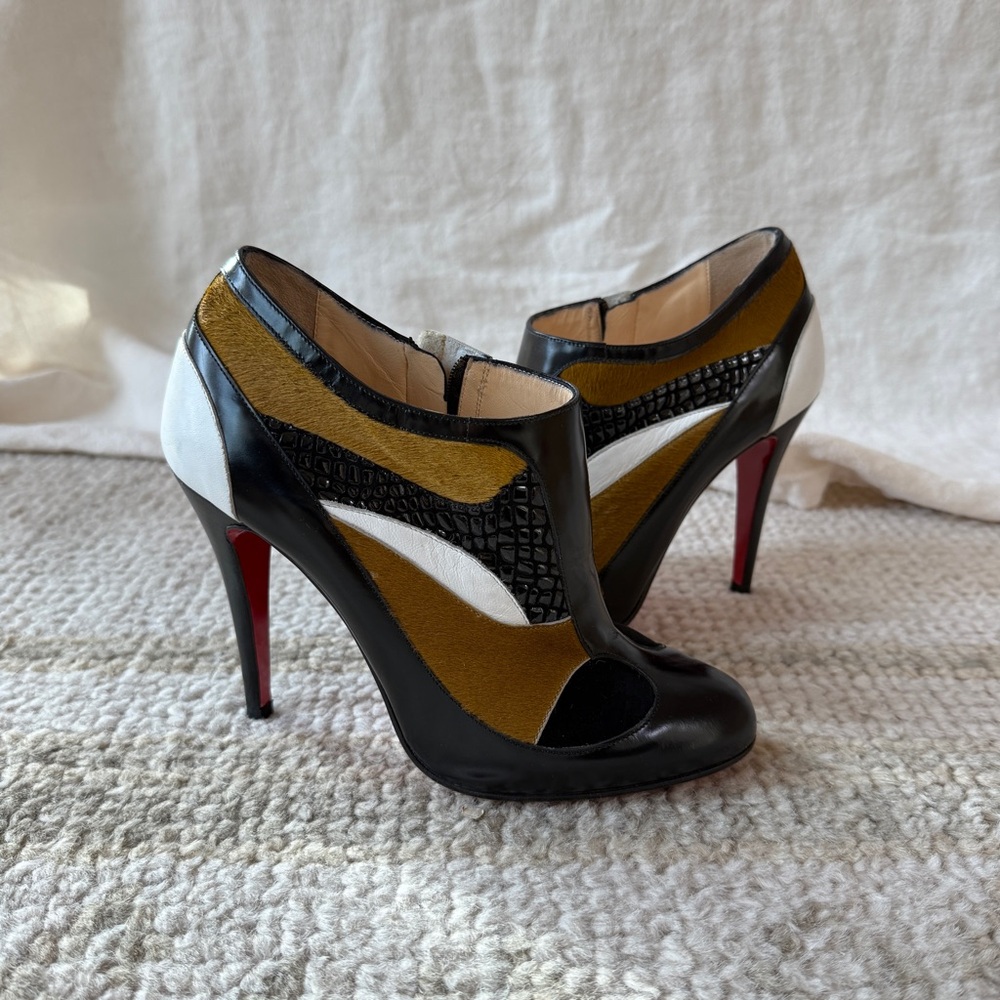 Christian Louboutin Ponyhair Calfskin Patchwork Bootie Stiletto